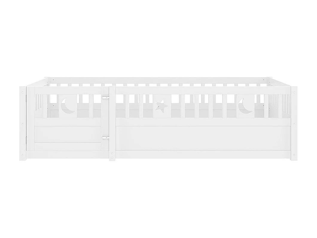 Lit enfant à panneaux 90x190 cm barrières décor étoiles lune sans sommier sans matelas blanc