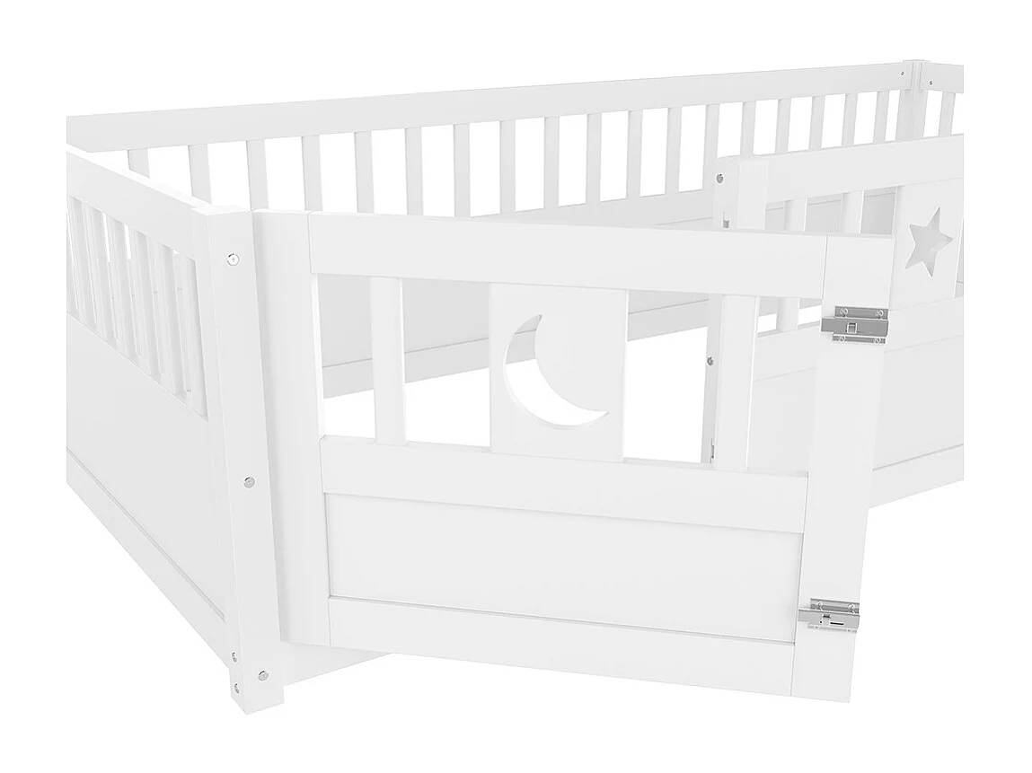 Lit enfant à panneaux 90x190 cm barrières décor étoiles lune sans sommier sans matelas blanc