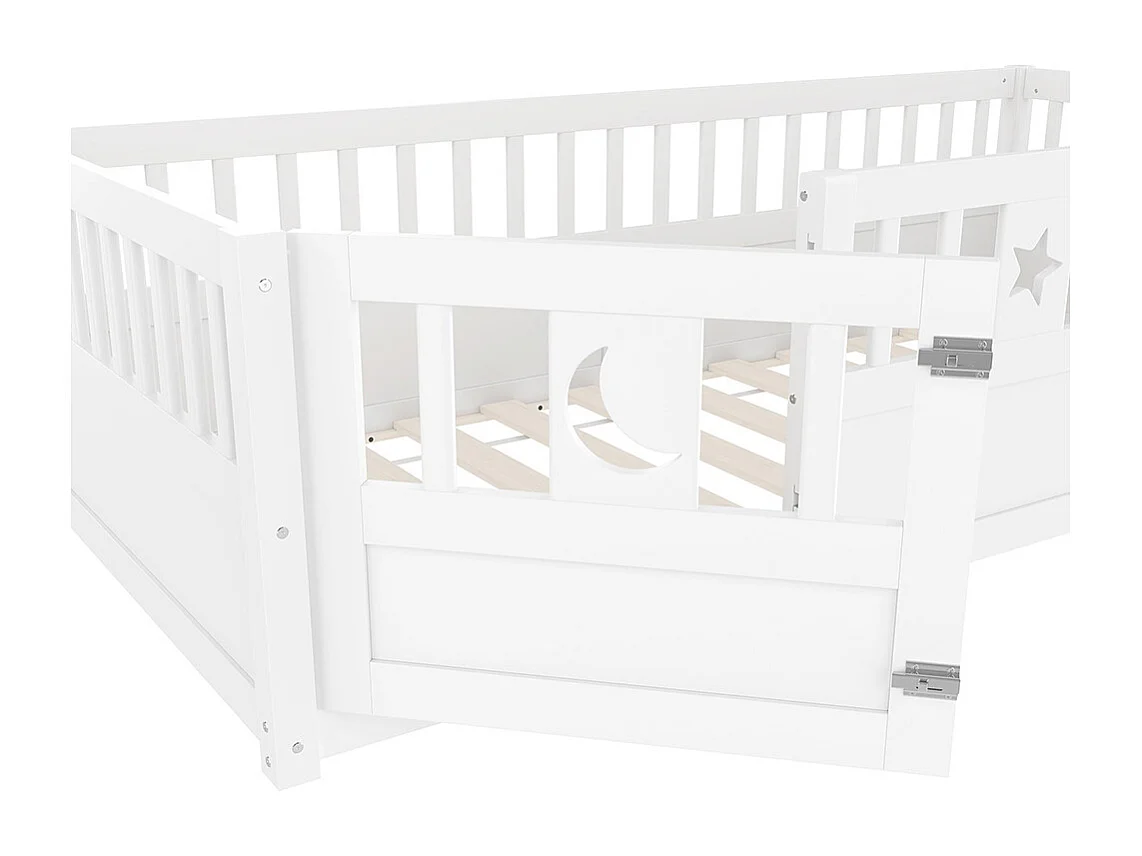 Lit enfant à panneaux 90x190 cm barrières décor étoiles lunes sans matelas blanc