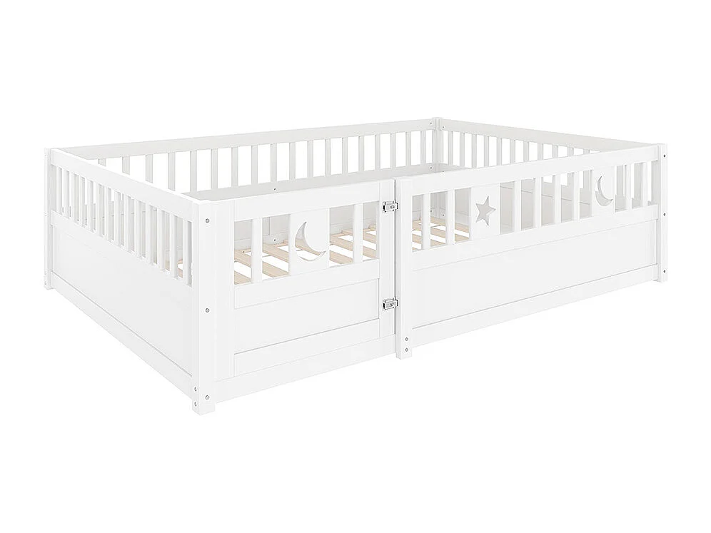 Lit enfant à panneaux 140x190 cm barrières décor étoiles lunes sans matelas blanc