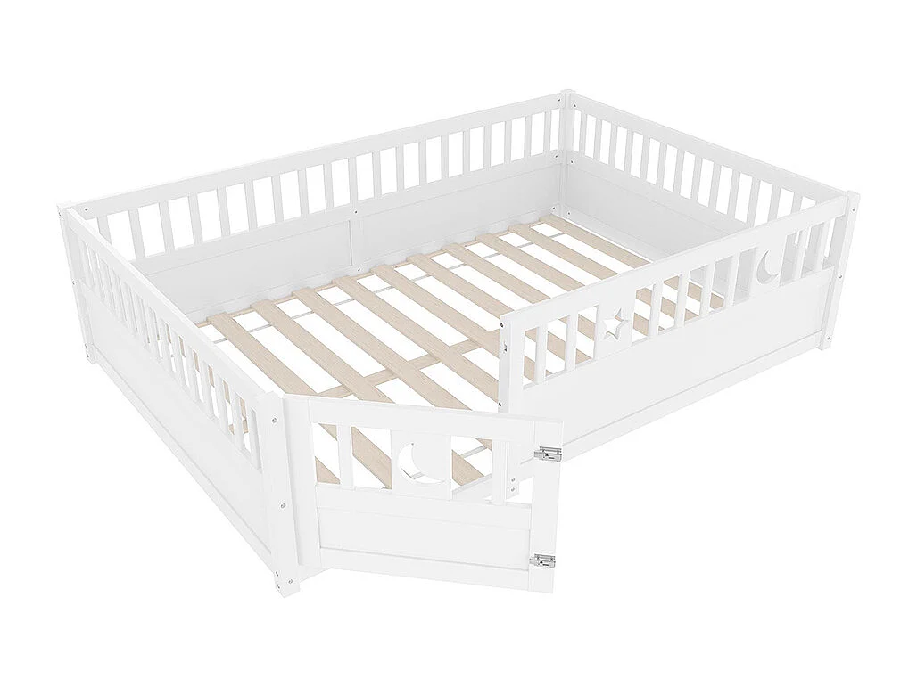 Lit enfant à panneaux 140x190 cm barrières décor étoiles lunes sans matelas blanc