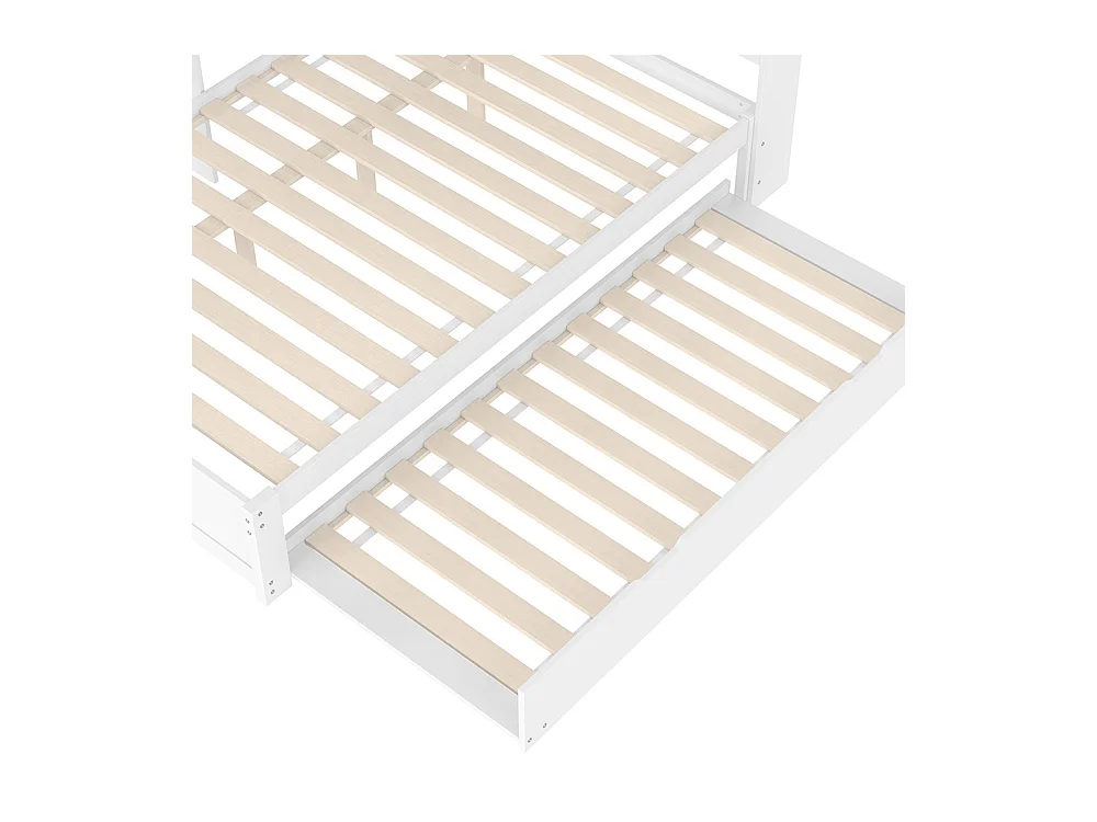 Lit banquette lit gigogne jour 140x200 cm canapé-lit ports USB électrique sommier à lattes sans matelas panneau particules blanc