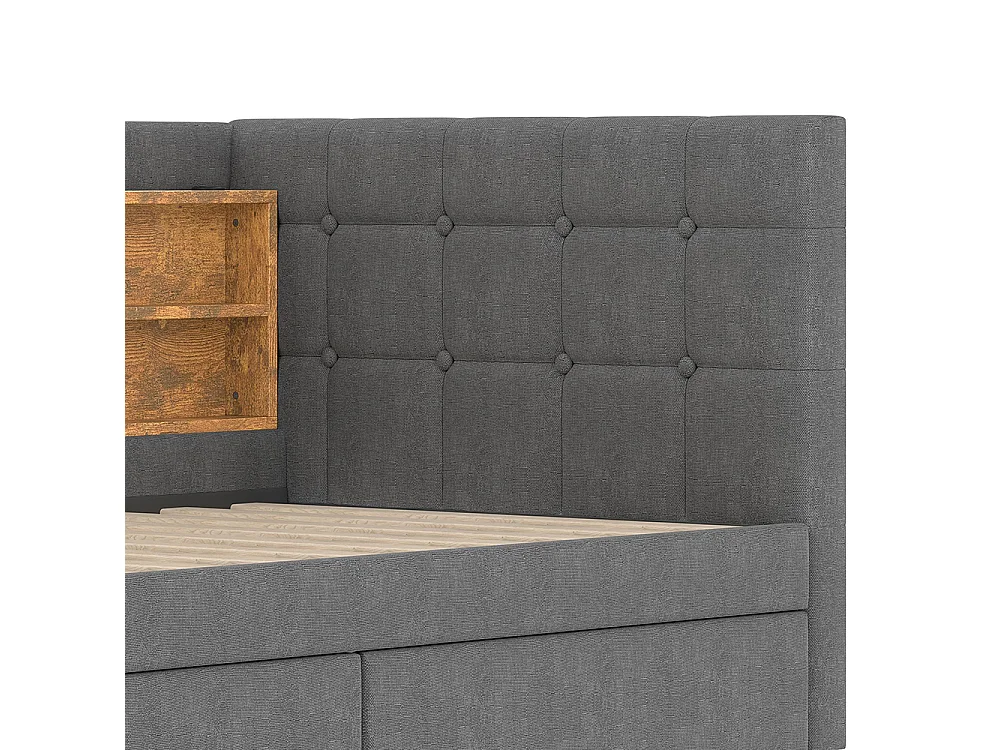 Lit banquette lit de jour convertible 90x200 cm avec 2 tiroirs ports USB Type-C rangement sommier à lattes sans matelas lin gris