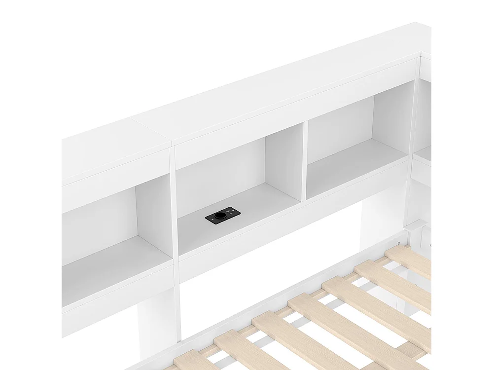 Lit banquette lit de jour rangement 140x200 cm canapé-lit 2 tiroirs ports USB électrique sommier à lattes sans matelas aggloméré blanc