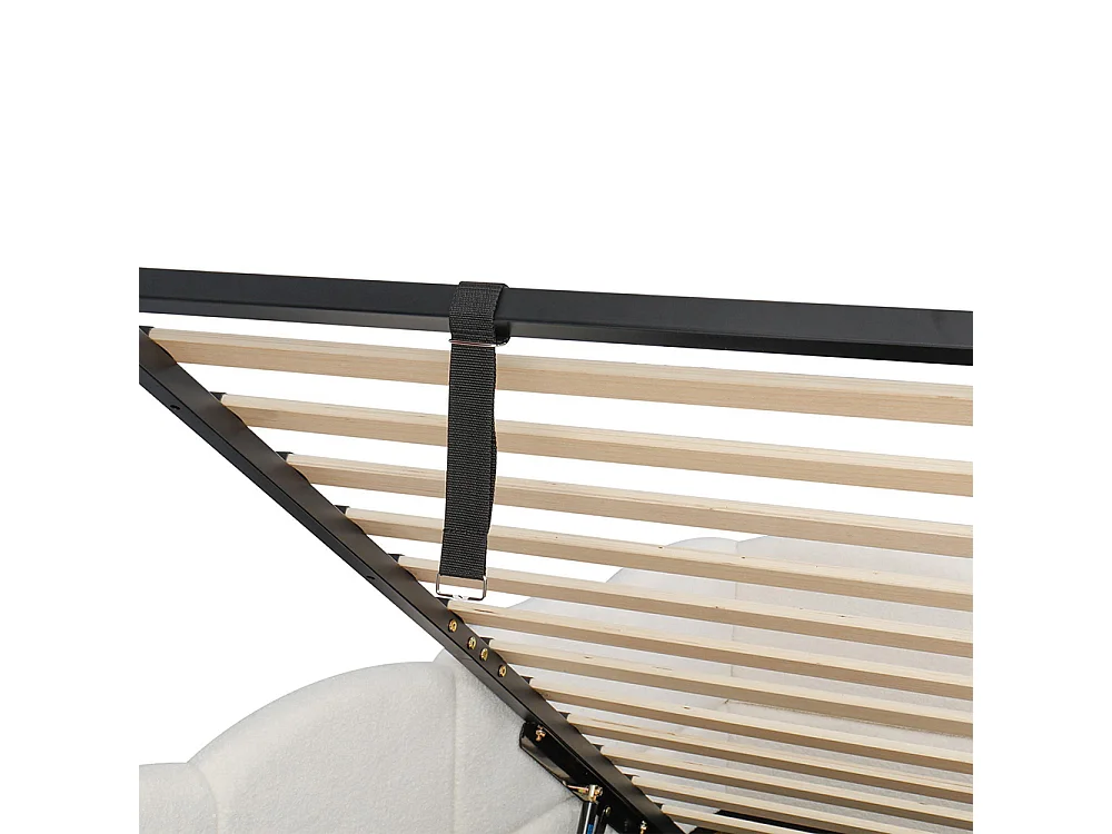 Lit banquette beige 90x200 cm rangement sommier lattes USB sac adolescent enfant adulte tissu bouclé sans matelas