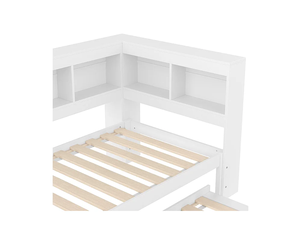 Lit banquette lit gigogne jour 90x200 cm canapé-lit ports USB électrique sommier à lattes sans matelas panneau particules blanc