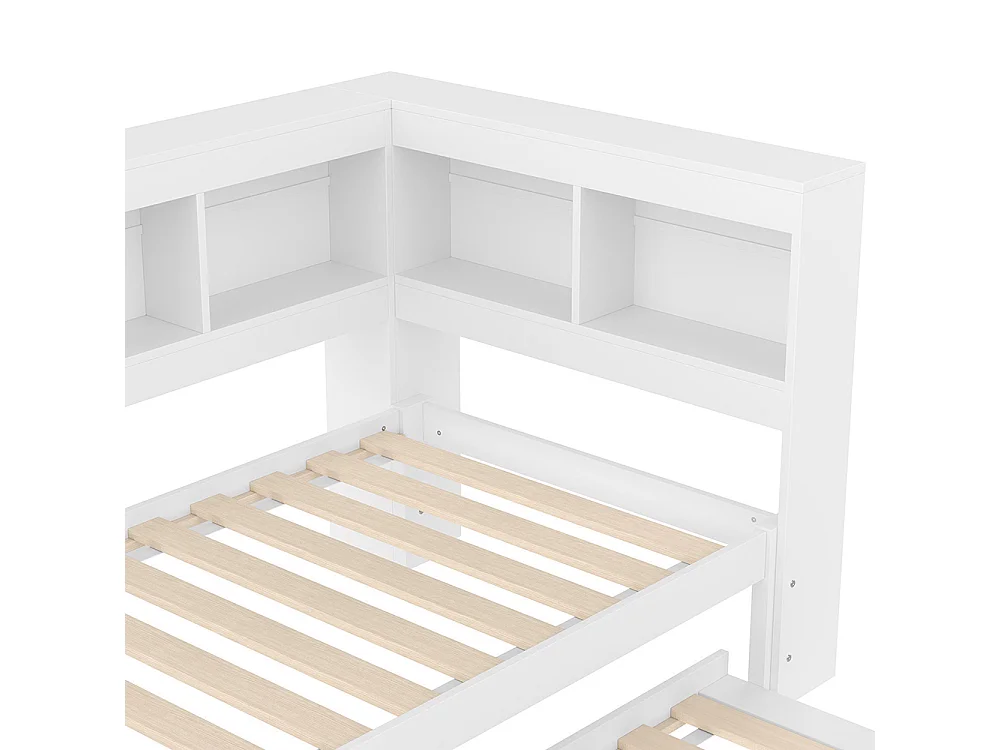 Lit banquette lit gigogne jour 90x200 cm canapé-lit ports USB électrique sommier à lattes sans matelas panneau particules blanc