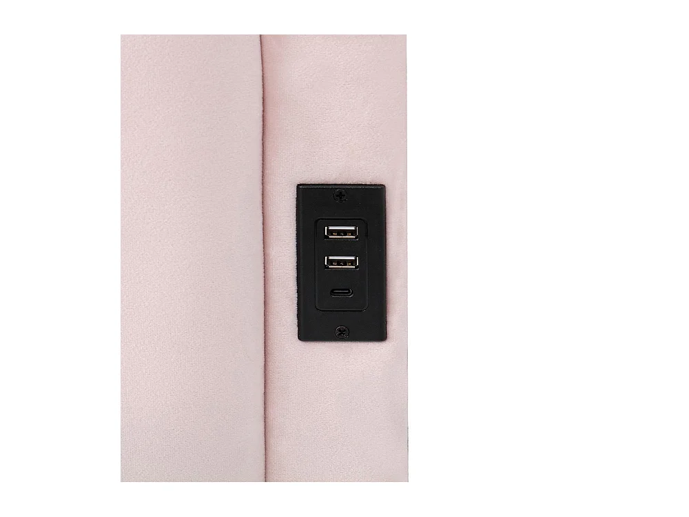 Lit banquette rose 90x200 cm rangement sommier lattes USB sac adolescent enfant adulte velours sans matelas