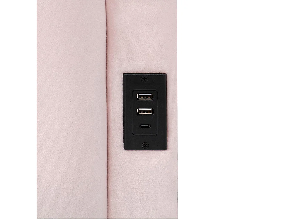 Lit banquette rose 90x200 cm rangement sommier lattes USB sac adolescent enfant adulte velours sans matelas