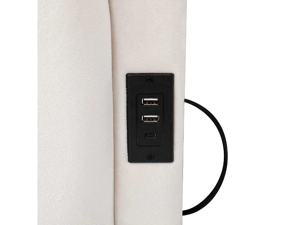 Lit banquette beige 90x200 cm rangement sommier lattes USB sac adolescent enfant adulte velours sans matelas