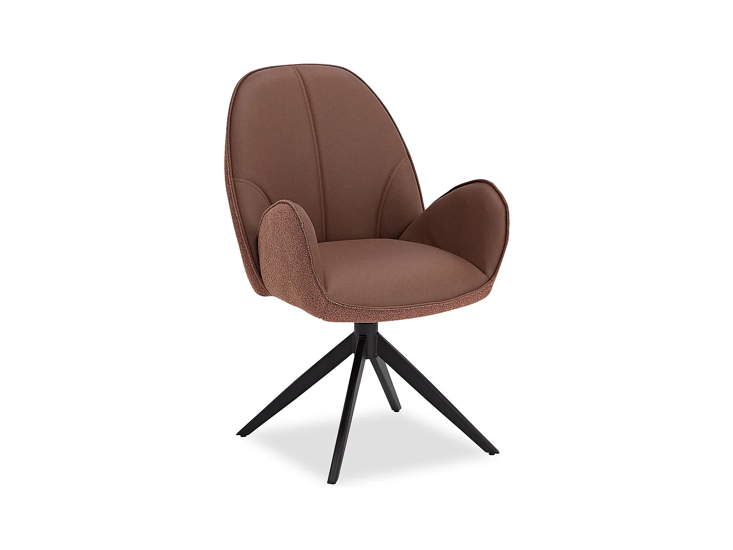 Esszimmerstuhl 60x90x59 cm Braun Moderner Eierstuhl Bouclé Leder Sessel