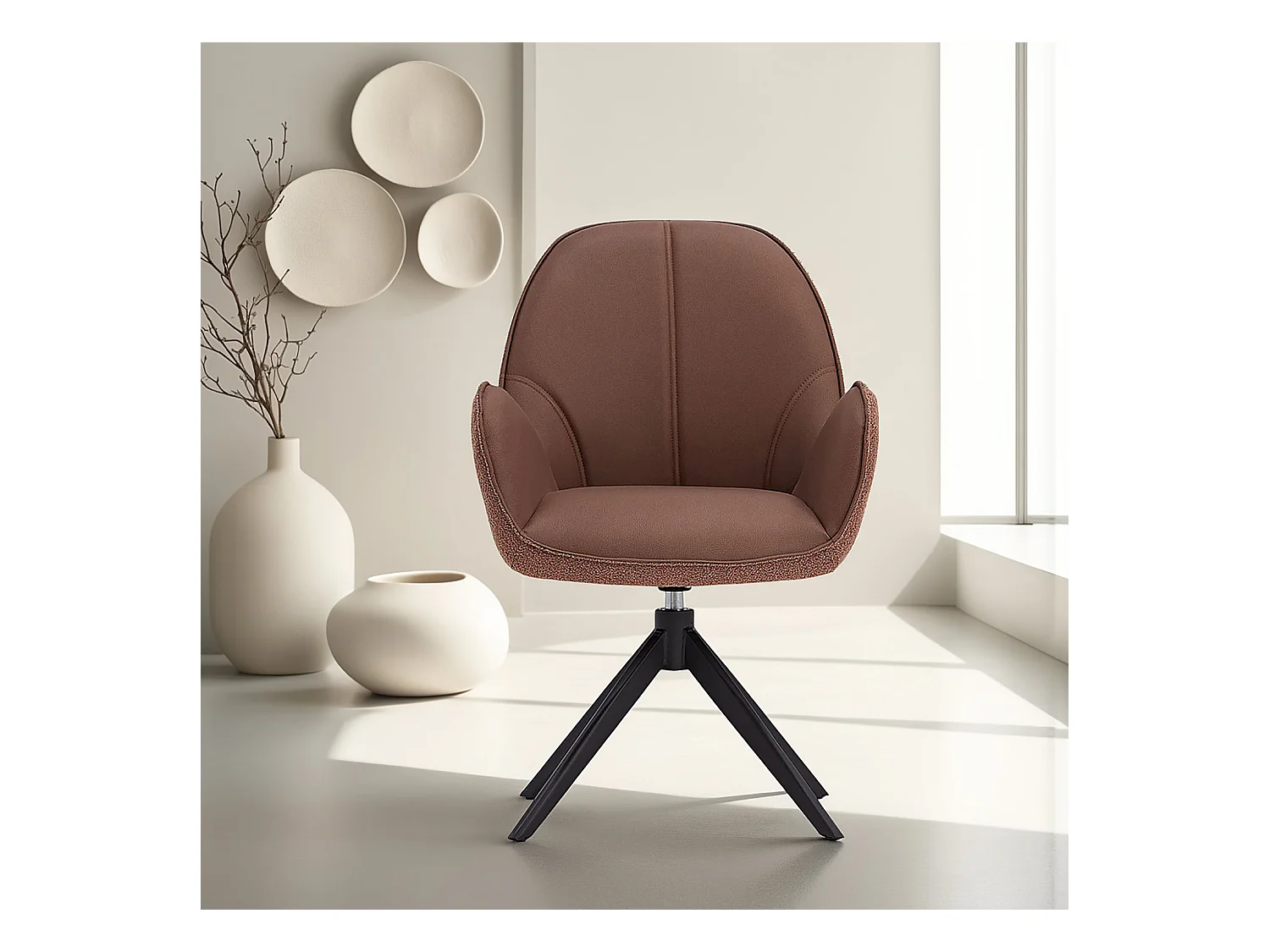 Chaise de Salle à Manger 60x90x59 cm Marron Chaise Moderne en Forme d'Oeuf, Fauteuil en Cuir Bouclé