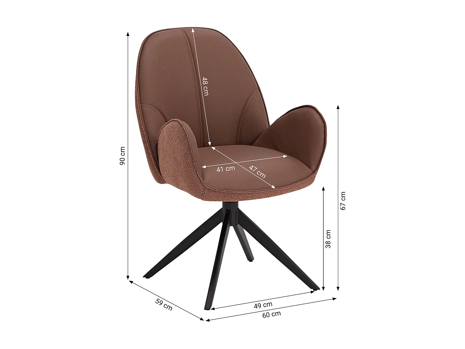 Esszimmerstuhl 60x90x59 cm Braun Moderner Eierstuhl Bouclé Leder Sessel