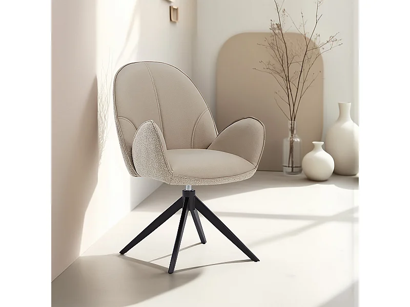 Eetkamerstoel 60x90x59 cm Beige Modern Eierstoel Bouclé Leer