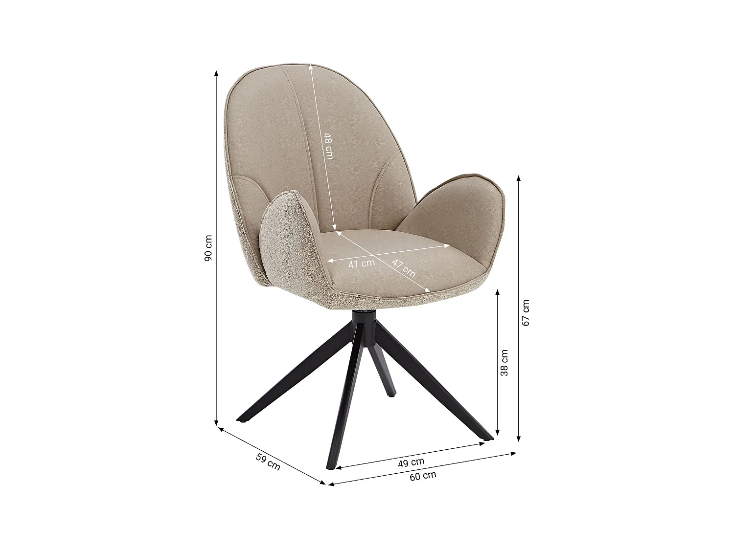 Esszimmerstuhl 60x90x59 cm Beige Moderner Eierstuhl Bouclé Leder