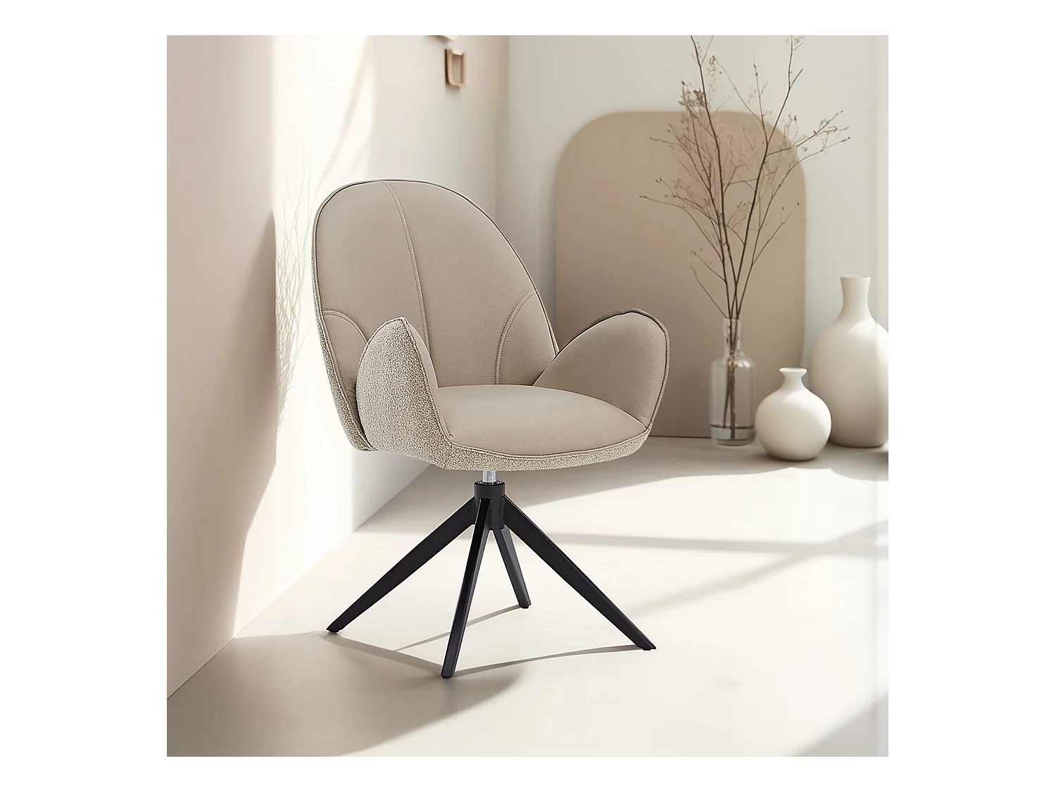 Chaise de Salle à Manger 60x90x59 cm Beige Chaise Moderne en Forme d'Oeuf en Cuir Bouclé