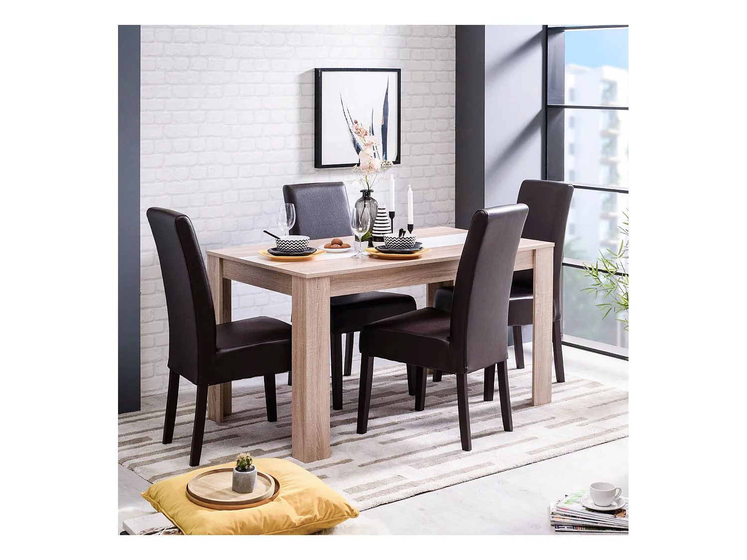 Table à manger 135x80x75 cm blanc marron