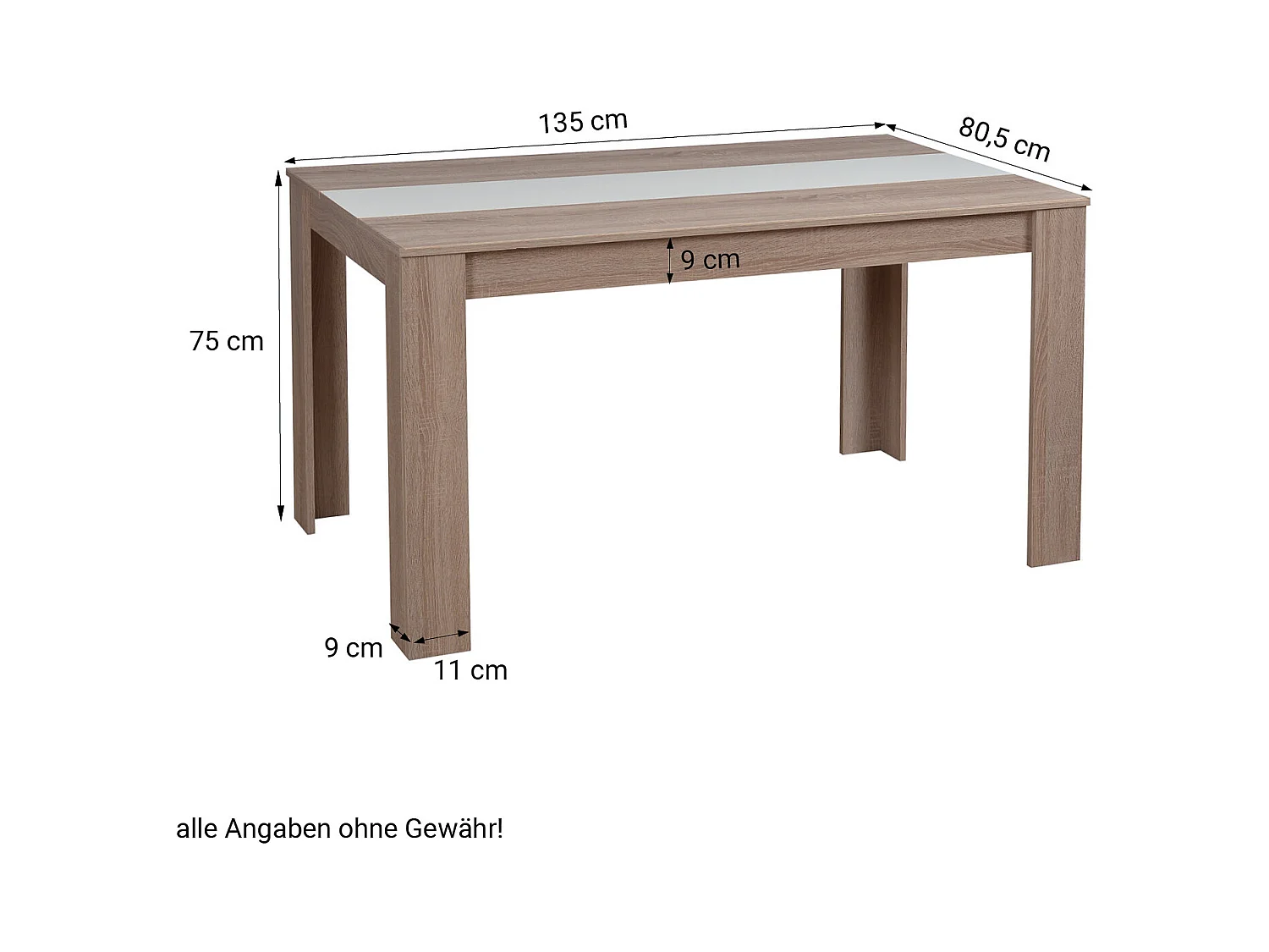 Esstisch 135x80x75 cm weiß braun