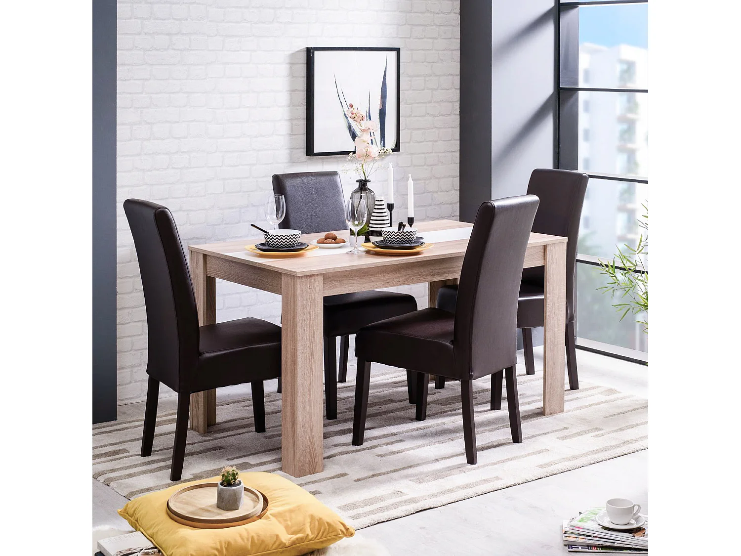 Eettafel 135x80x75 cm wit bruin