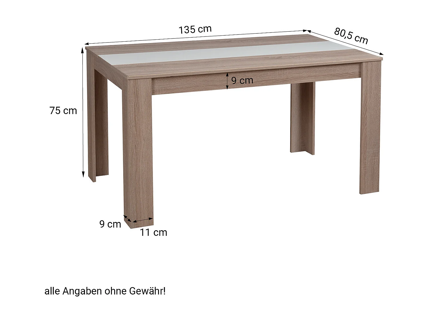 Eettafel 135x80x75 cm wit bruin