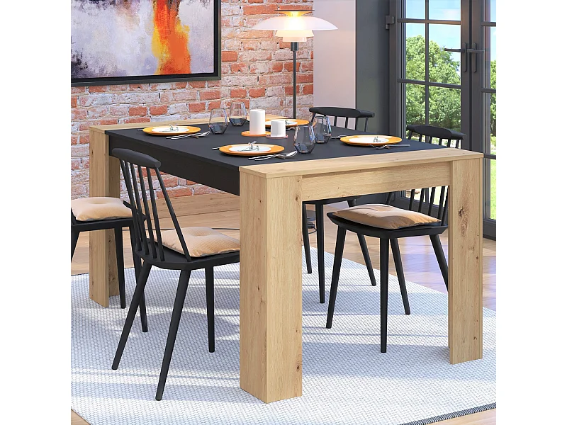 Mesa de jantar 154x90x75 cm natural preto