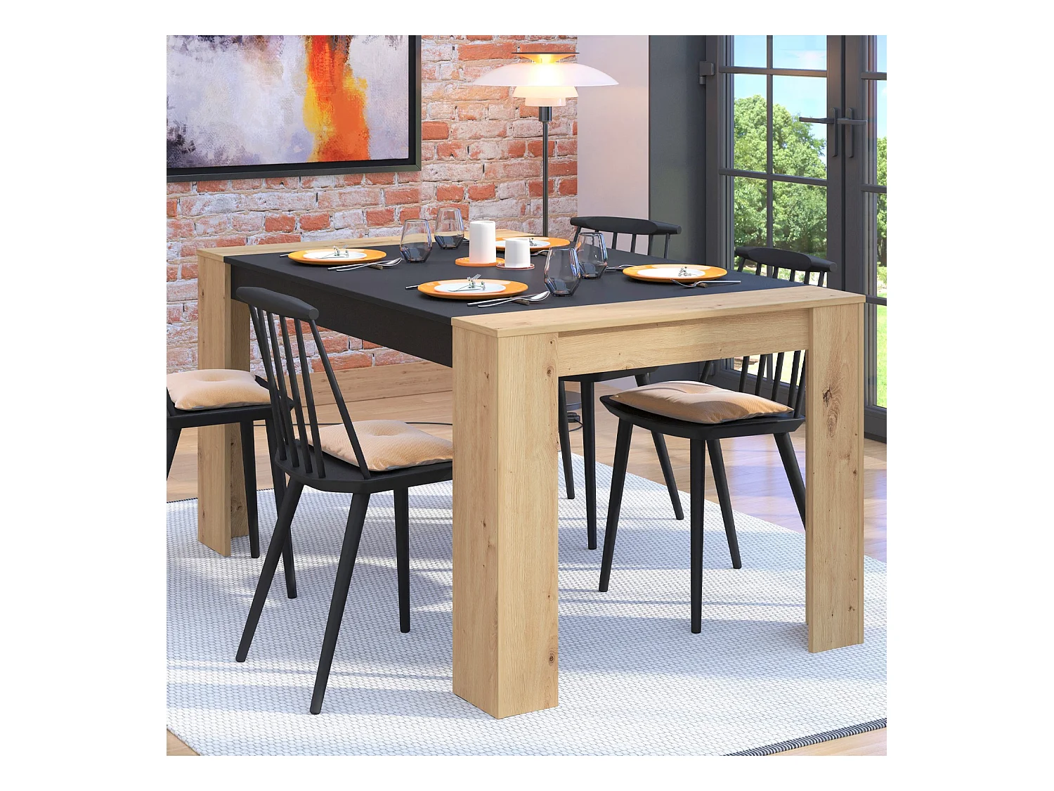 Table à manger 154x90x75 cm naturel noir