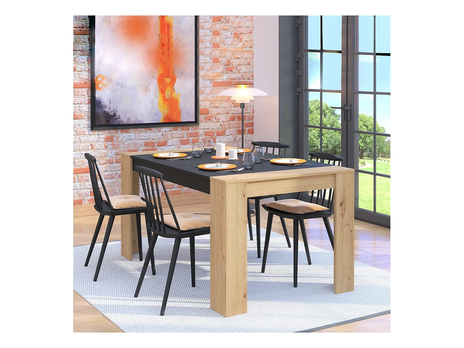 Table à manger 154x90x75 cm naturel noir