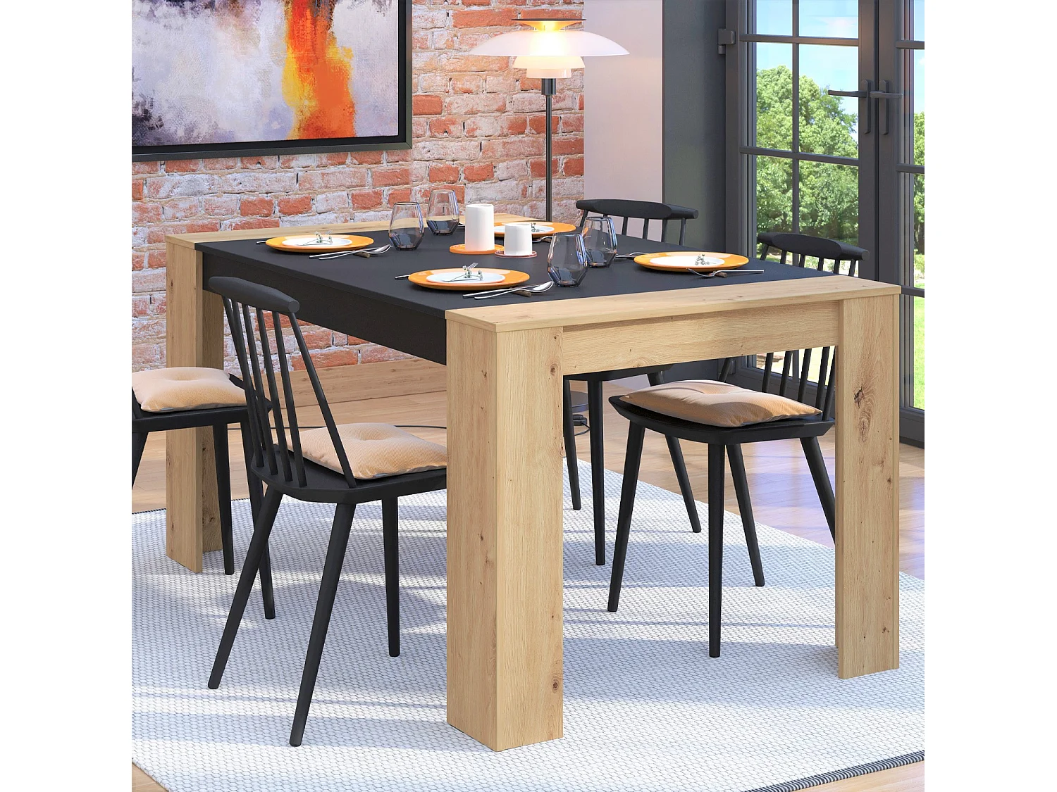 Stół jadalniany 154x90x75 cm naturalny czarny
