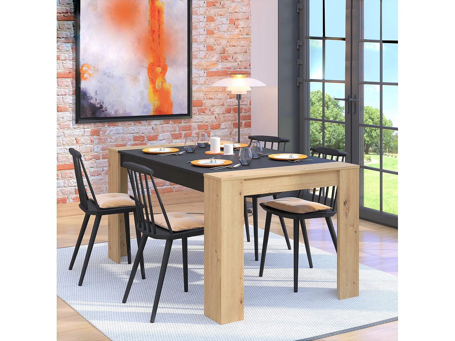 Stół jadalniany 154x90x75 cm naturalny czarny