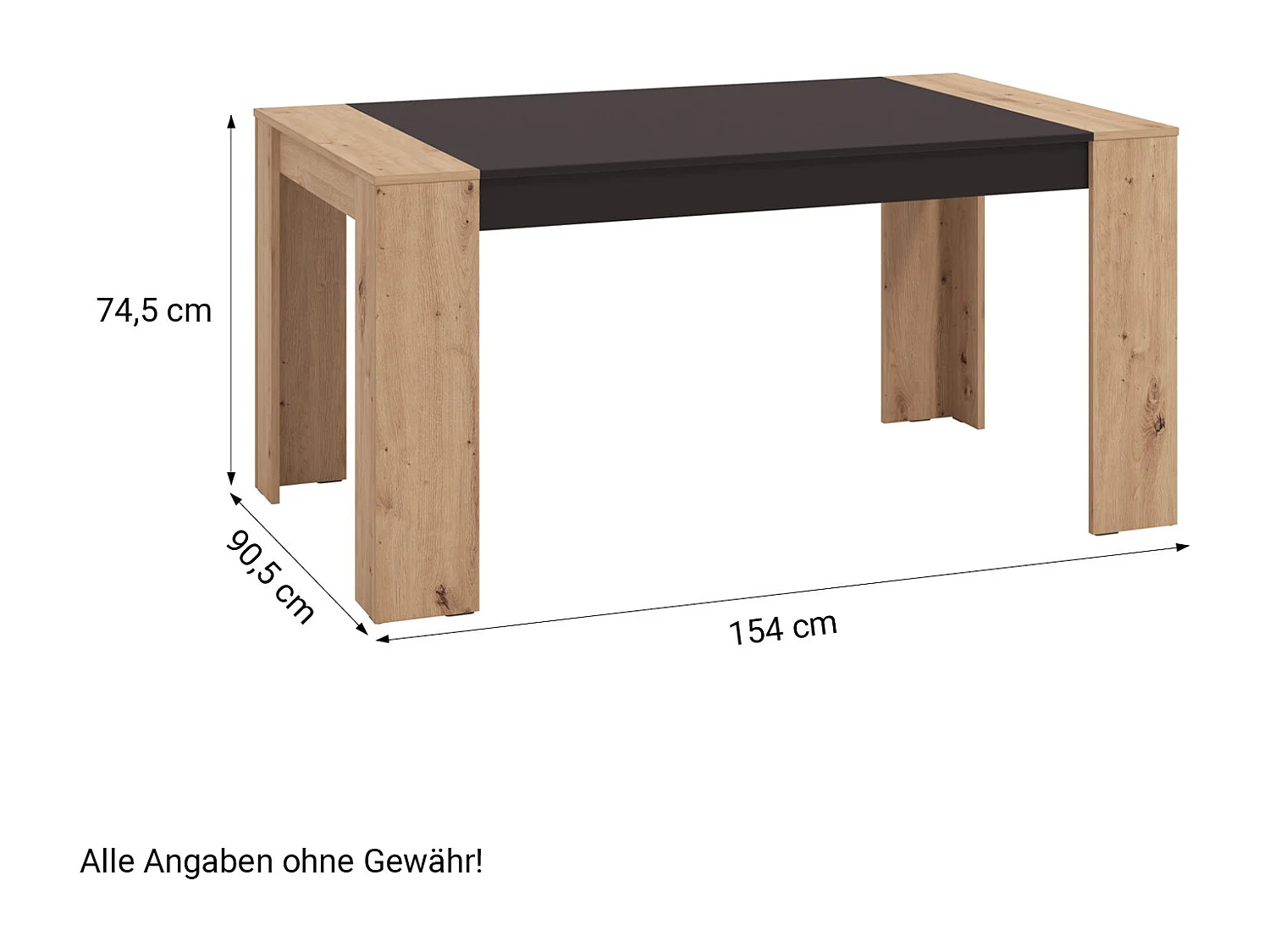 Stół jadalniany 154x90x75 cm naturalny czarny
