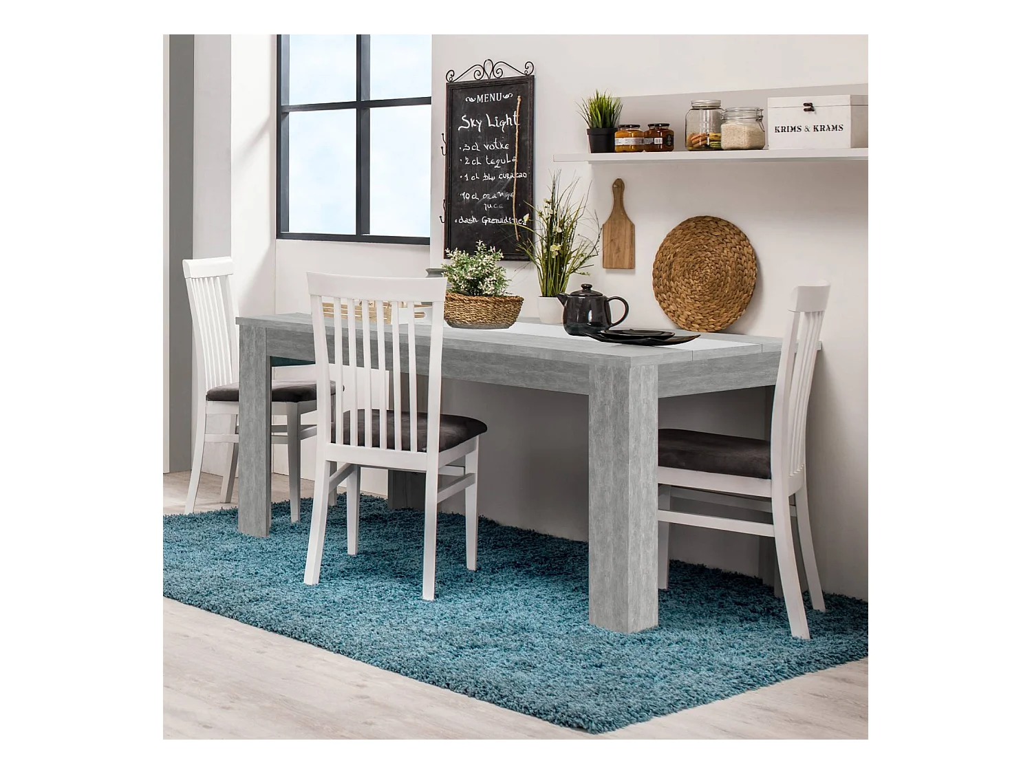 Table à manger 135x80x75 cm gris blanc