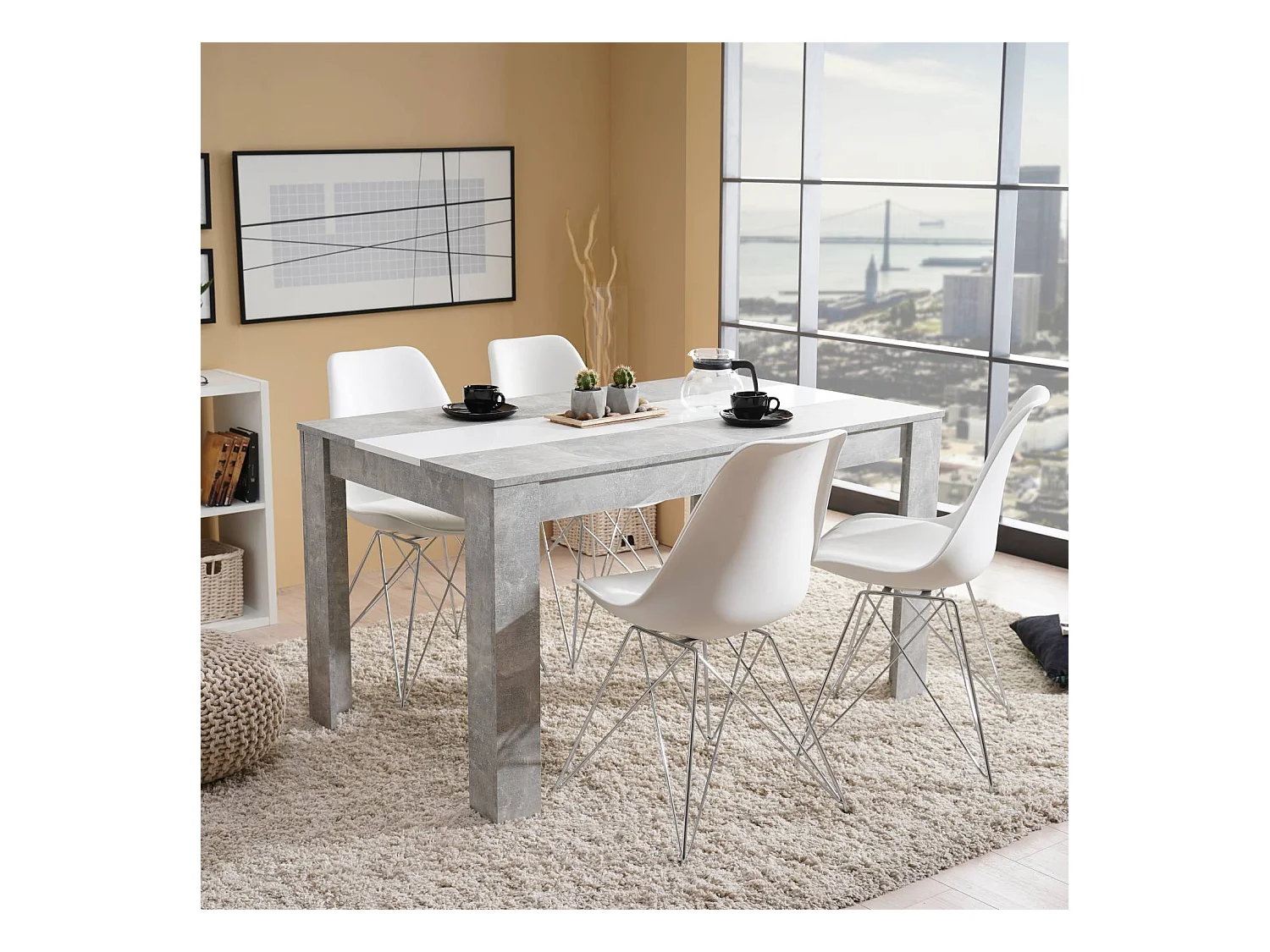 Table à manger 135x80x75 cm gris blanc