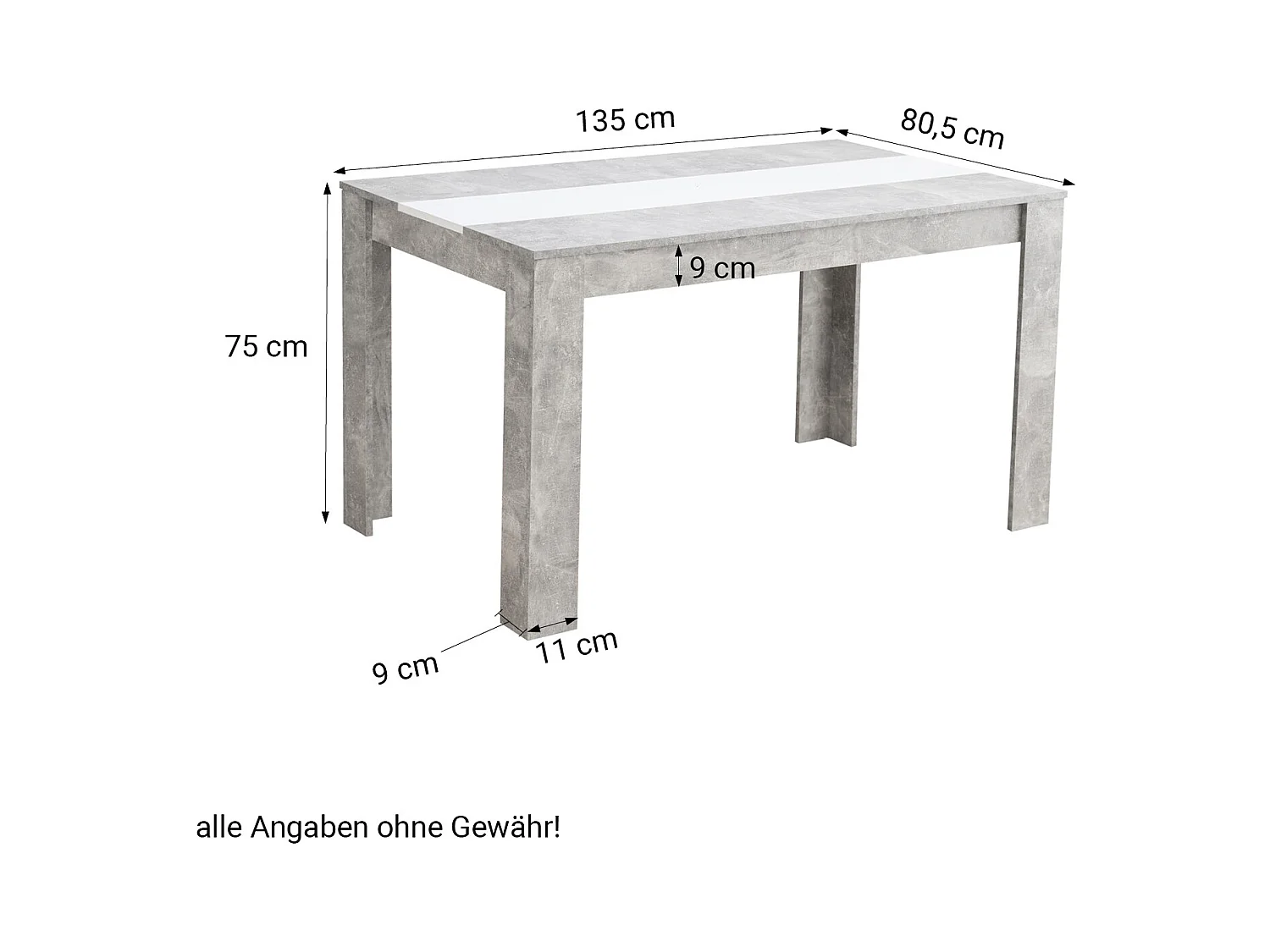 Esstisch 135x80x75 cm grau weiß