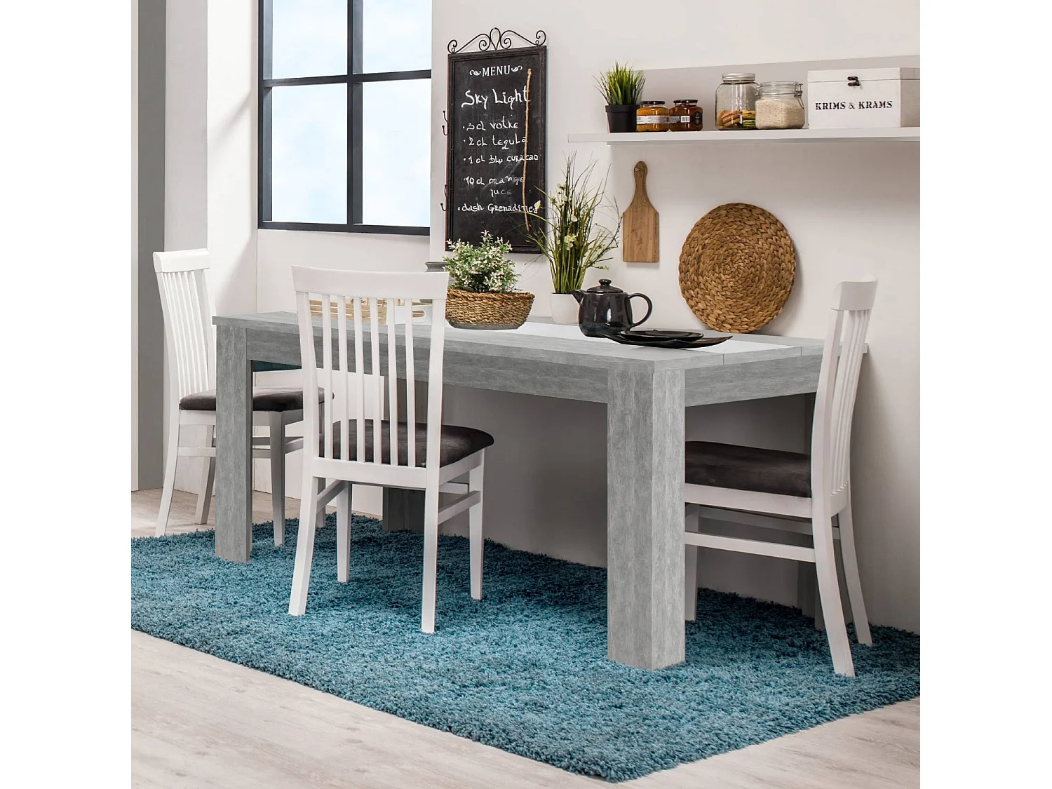 Esstisch 135x80x75 cm grau weiß