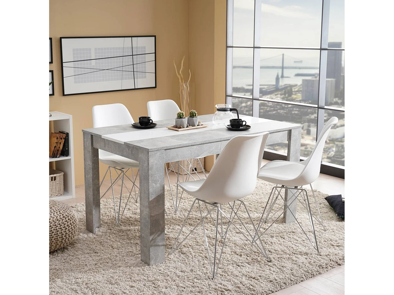 Esstisch 135x80x75 cm grau weiß