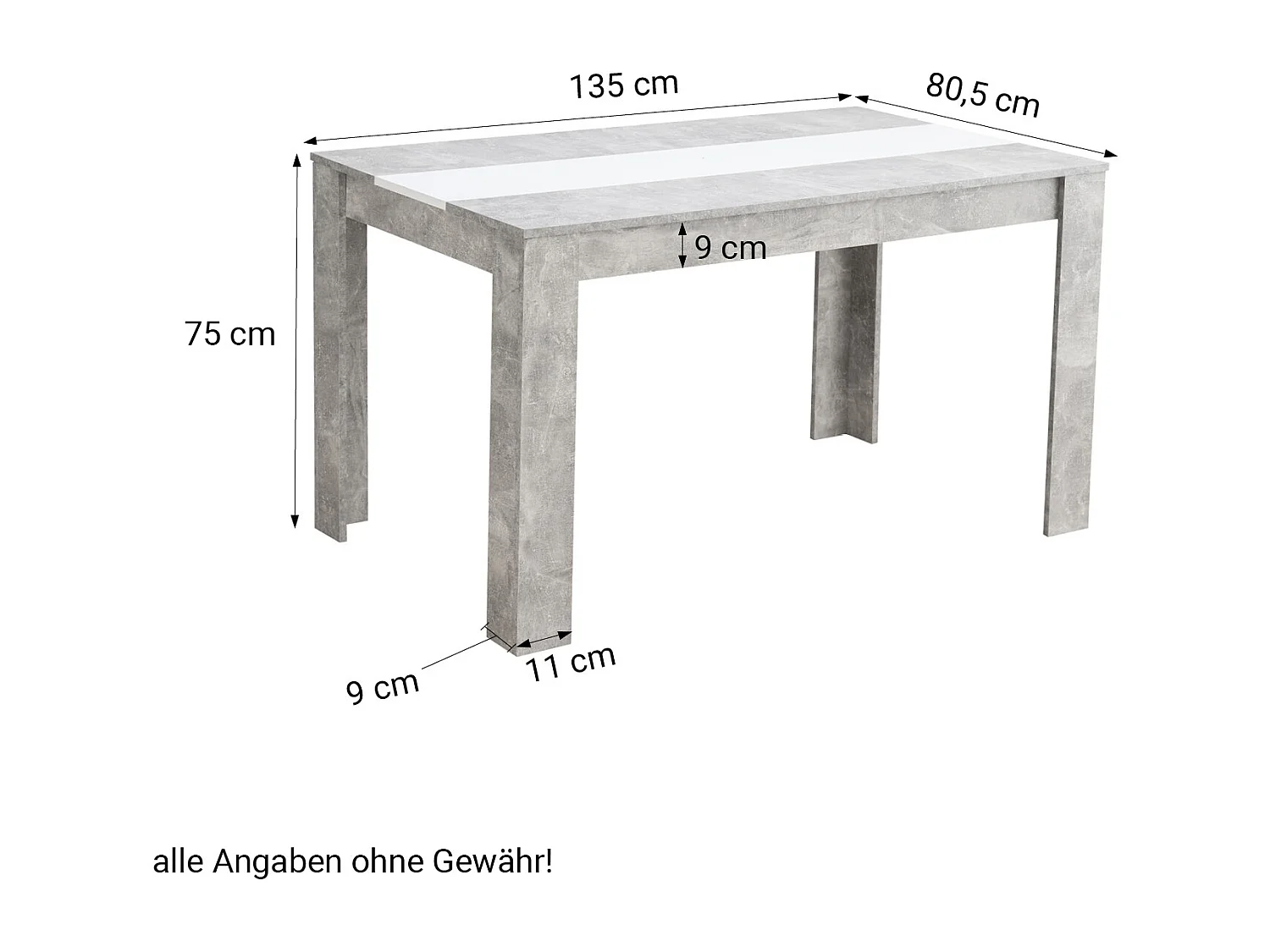 Esstisch 135x80x75 cm grau weiß