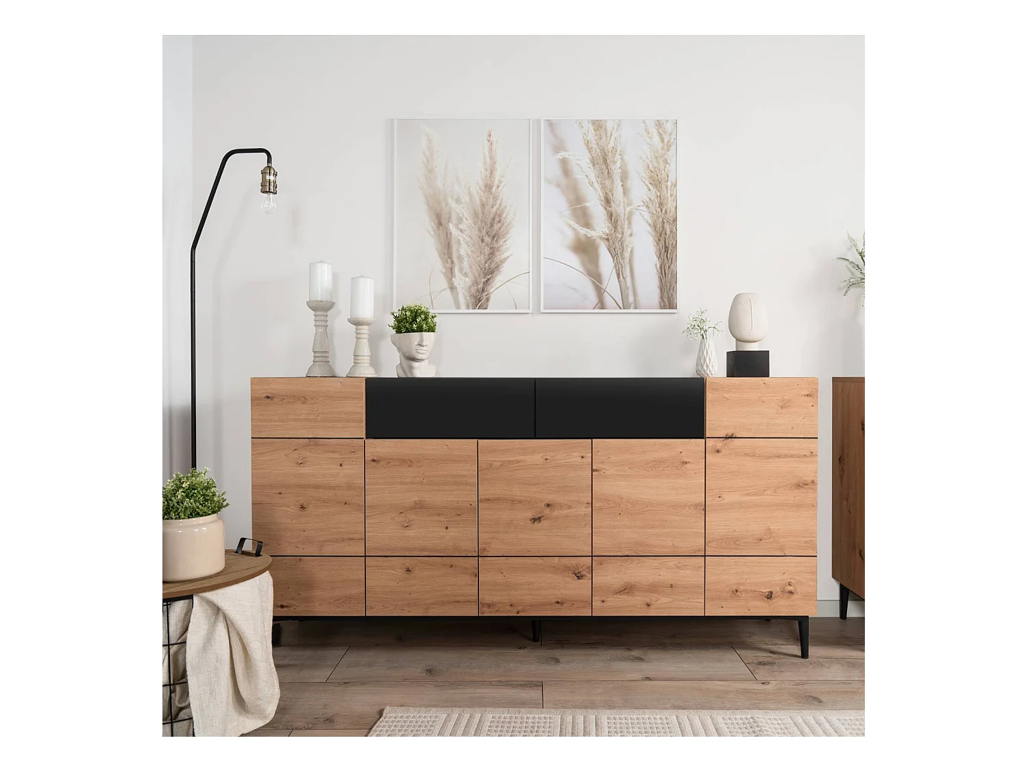 Buffet Commode 180x90x42 cm Bois de Chêne Noir en Naturel, Meuble de Salon