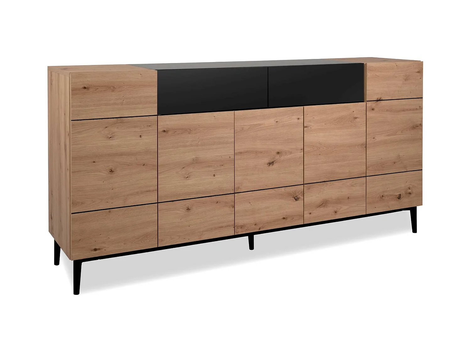 Buffet Commode 180x90x42 cm Bois de Chêne Noir en Naturel, Meuble de Salon