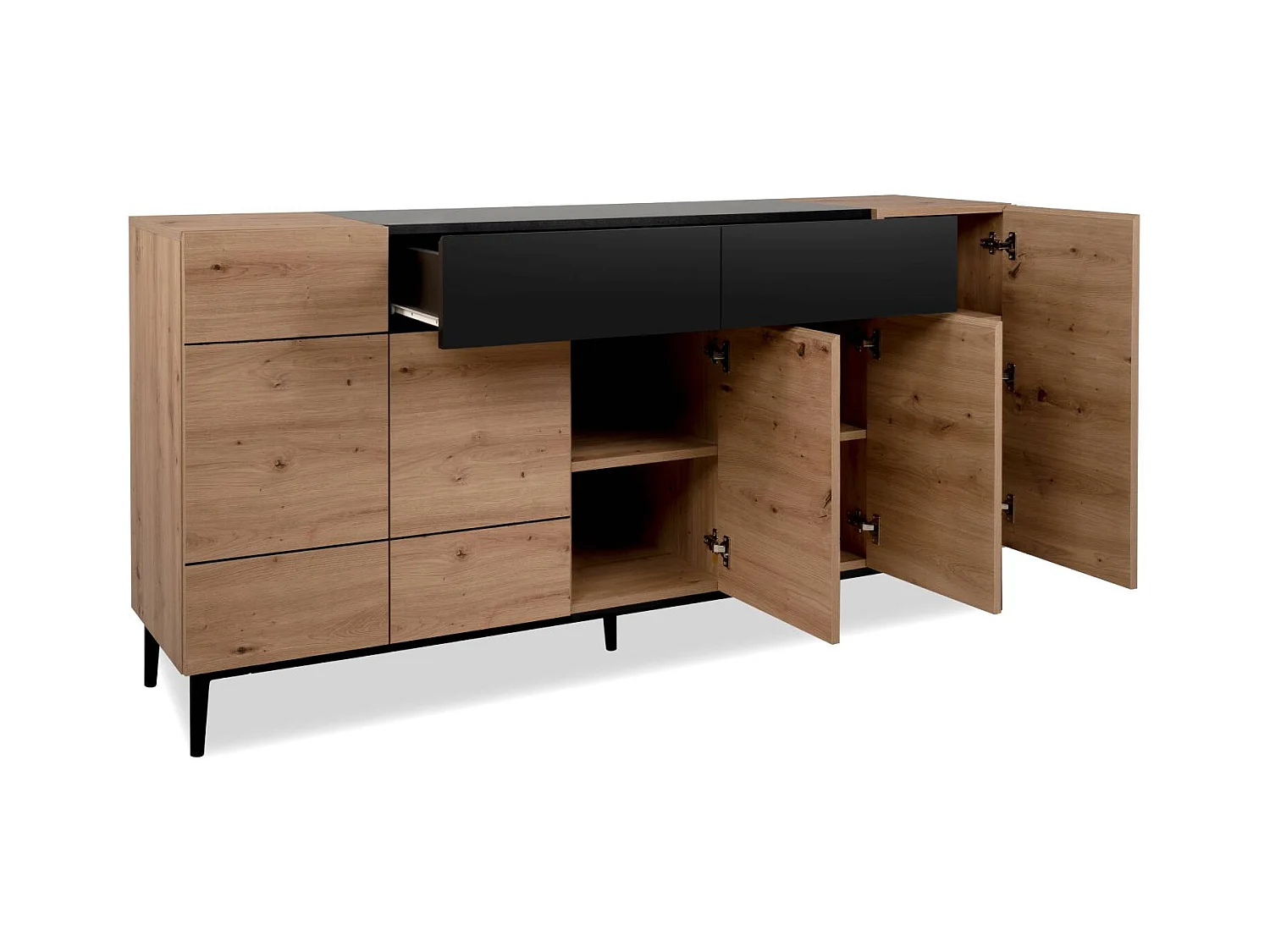 Buffet Commode 180x90x42 cm Bois de Chêne Noir en Naturel, Meuble de Salon