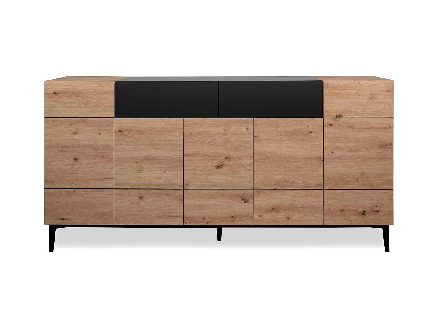 Buffet Commode 180x90x42 cm Bois de Chêne Noir en Naturel, Meuble de Salon