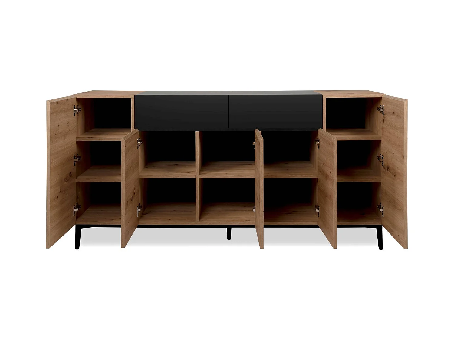 Buffet Commode 180x90x42 cm Bois de Chêne Noir en Naturel, Meuble de Salon