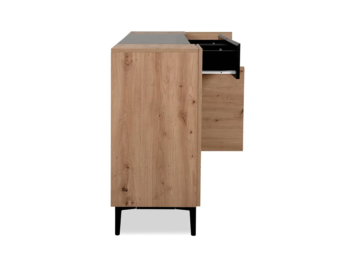 Buffet Commode 180x90x42 cm Bois de Chêne Noir en Naturel, Meuble de Salon