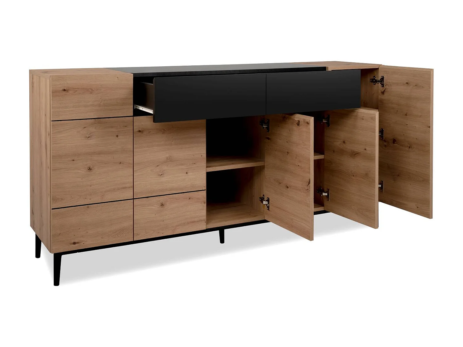 Sideboard Kommode 180x90x42 cm Schwarze Eiche Holz Natur Wohnzimmer Schrank