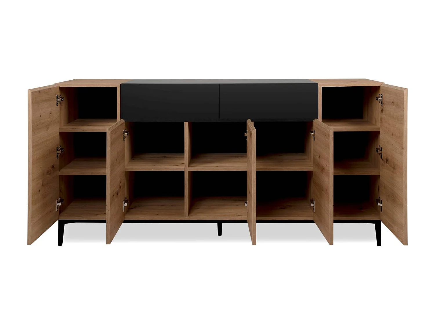 Sideboard Kommode 180x90x42 cm Schwarze Eiche Holz Natur Wohnzimmer Schrank