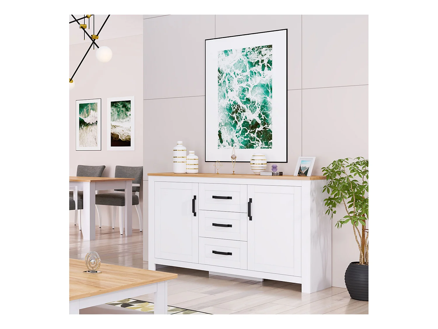 Cassettiera 150x89,5x41 cm bianca