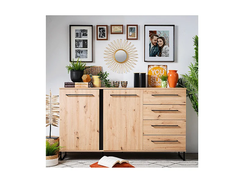 Sideboard 159x92,5x42 cm natur schwarz