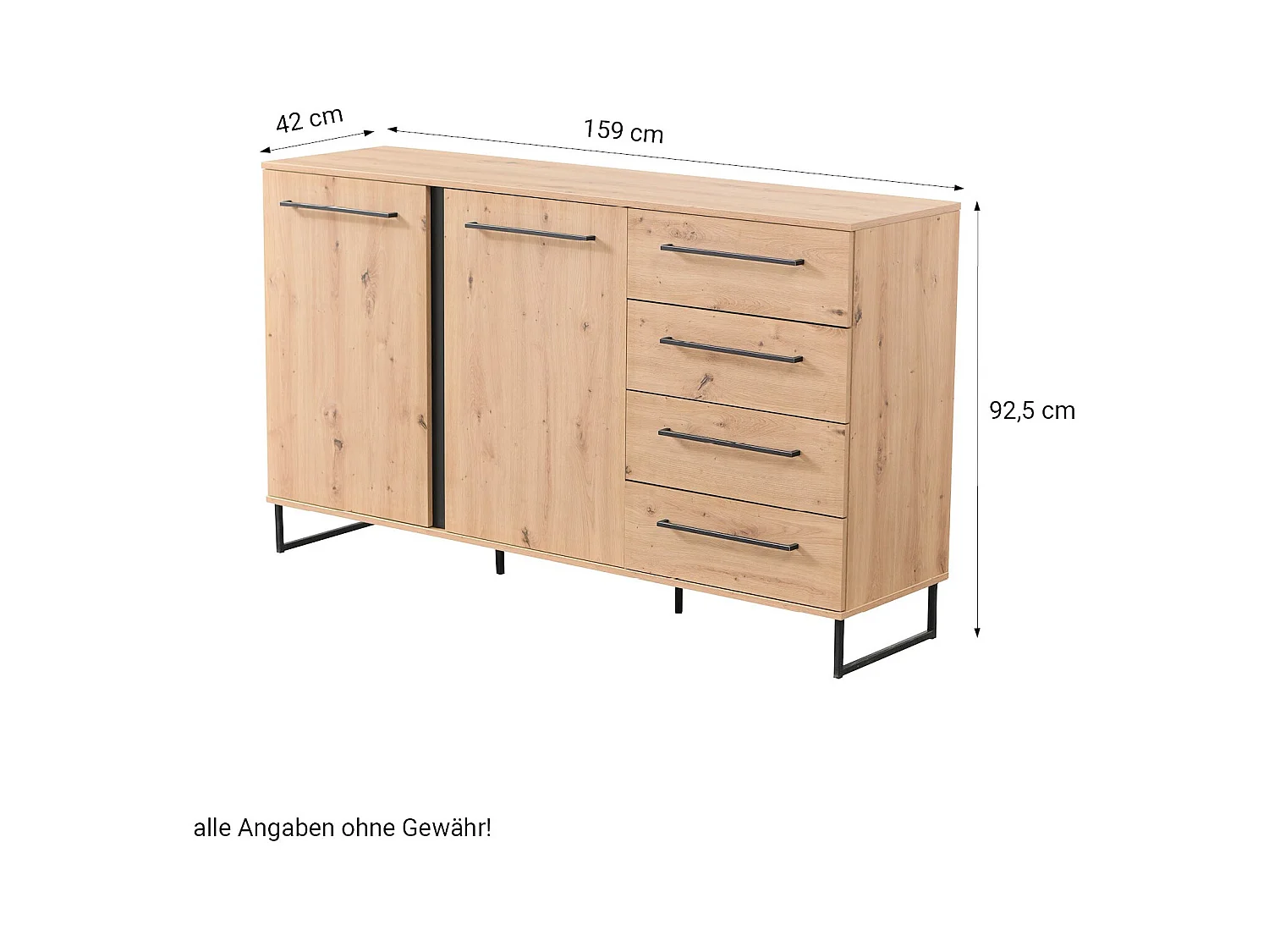 Buffet 159x92.5x42 cm naturel noir