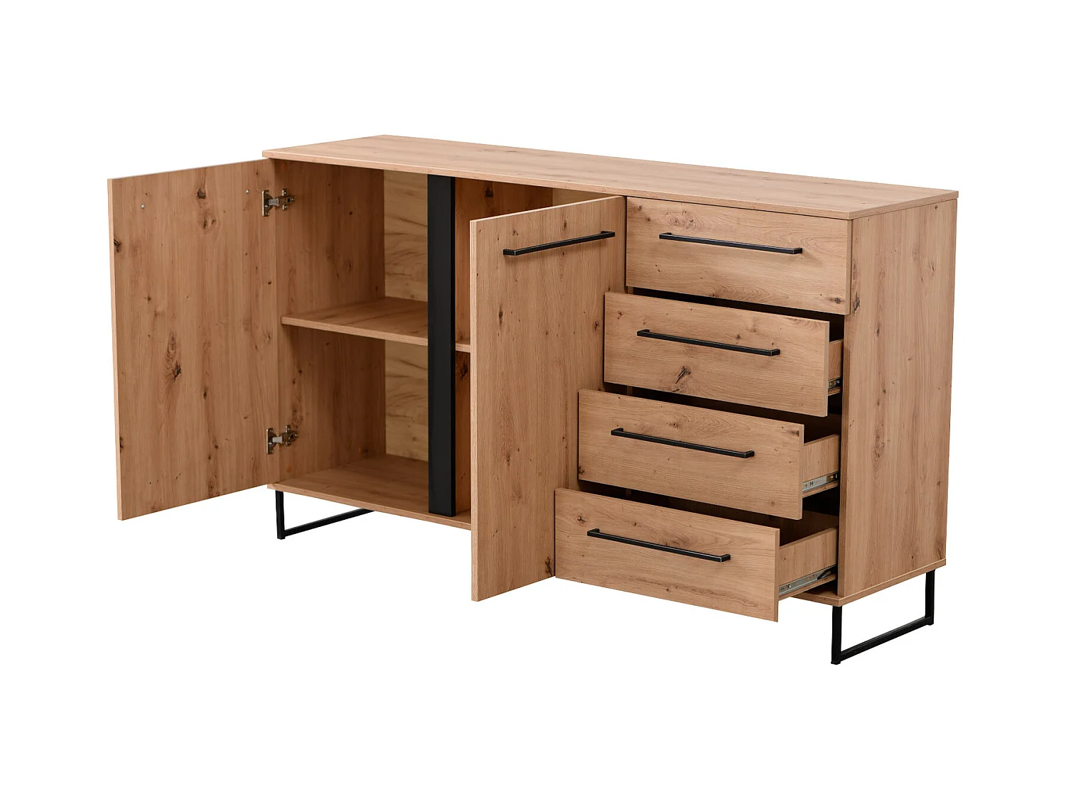 Buffet 159x92.5x42 cm naturel noir