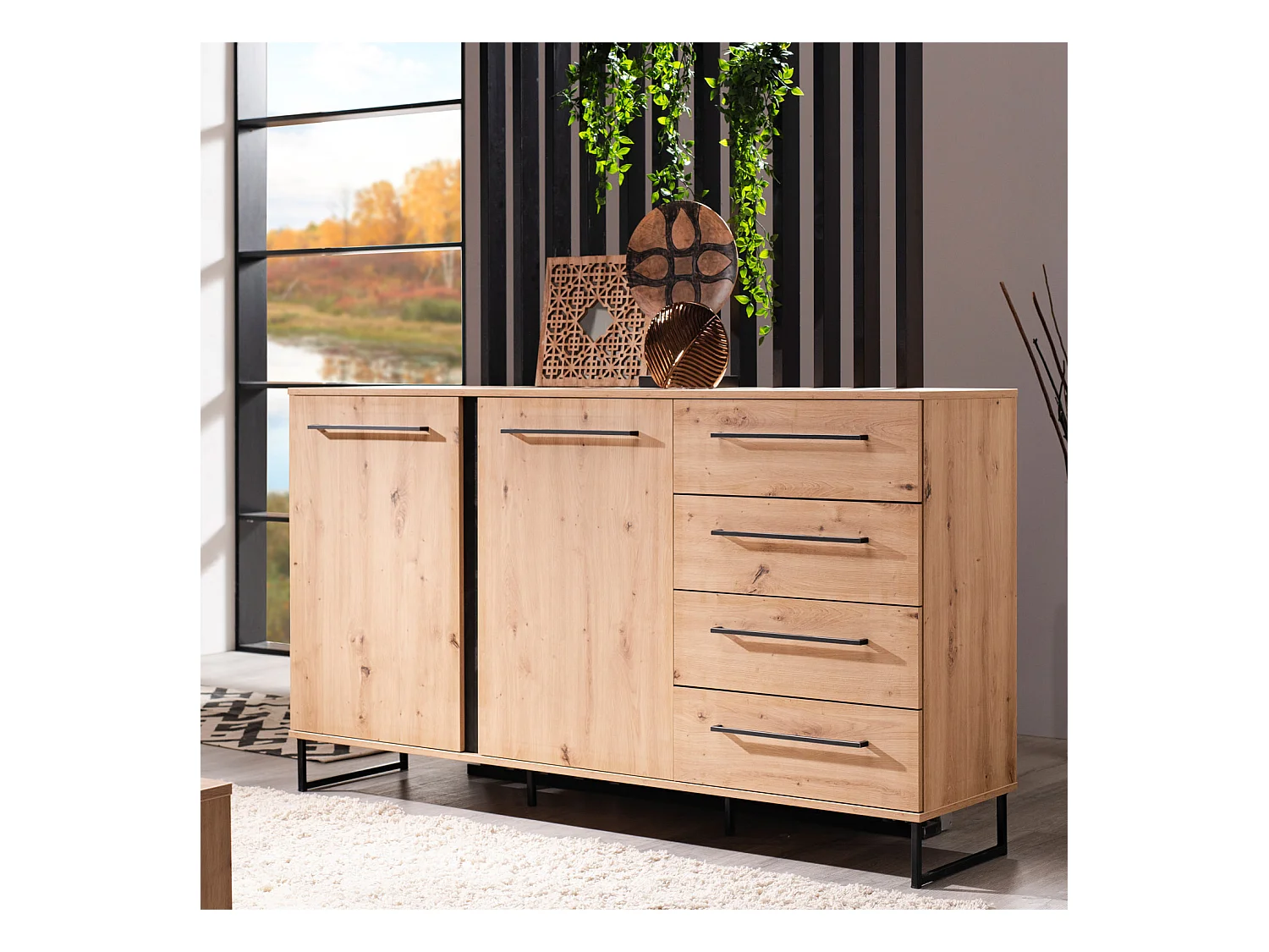 Buffet 159x92.5x42 cm naturel noir