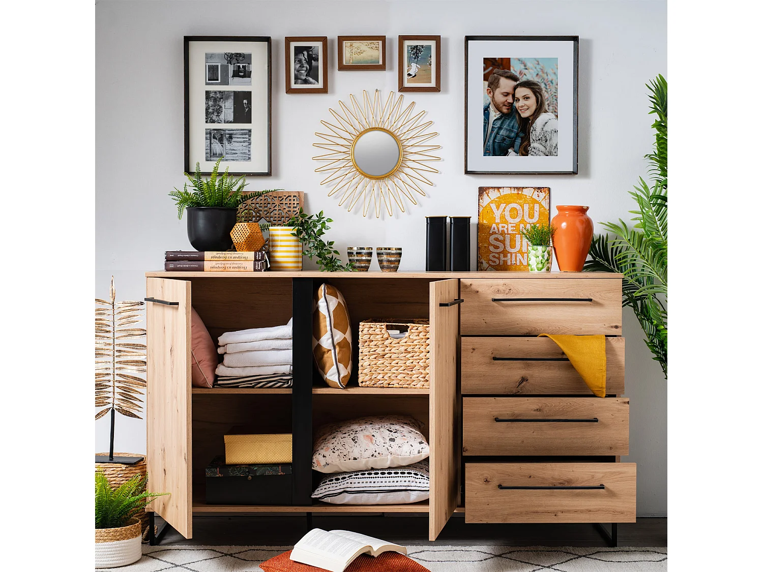 Sideboard 159x92,5x42 cm natur schwarz